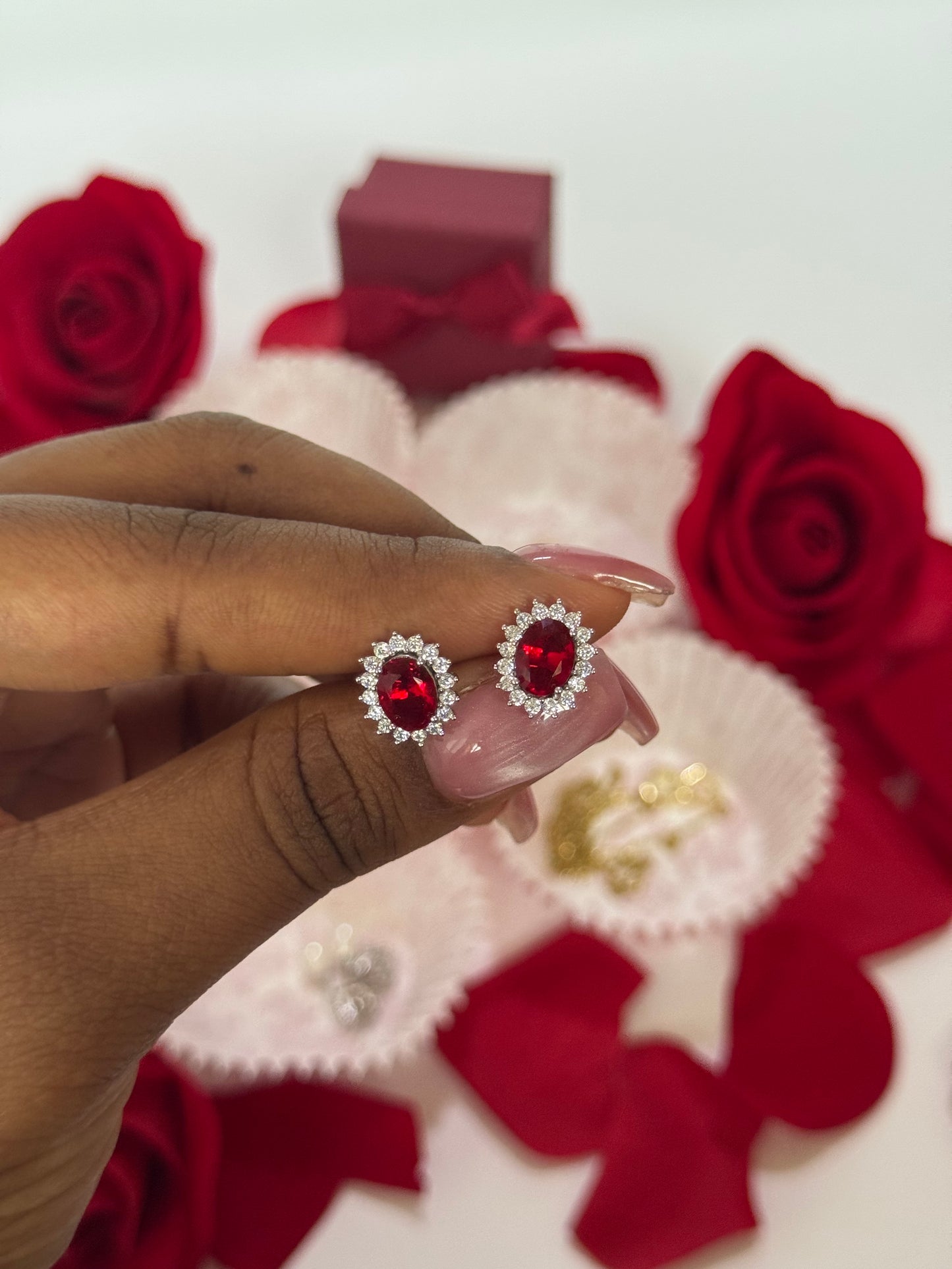 Deep Red Oval Studs