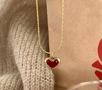 Gold Red Heart Necklace