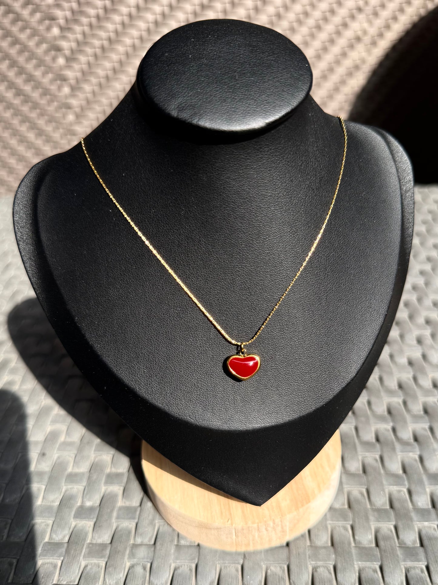 Gold Red Heart Necklace
