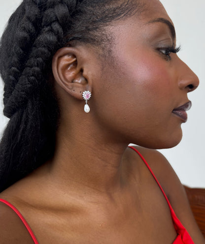 Pink Heart Shape Pearl Earrings
