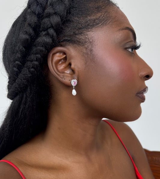 Pink Heart Shape Pearl Earrings