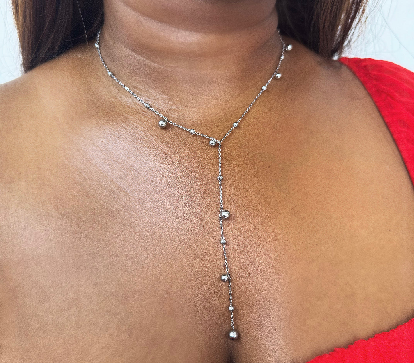 Silver long chain necklace