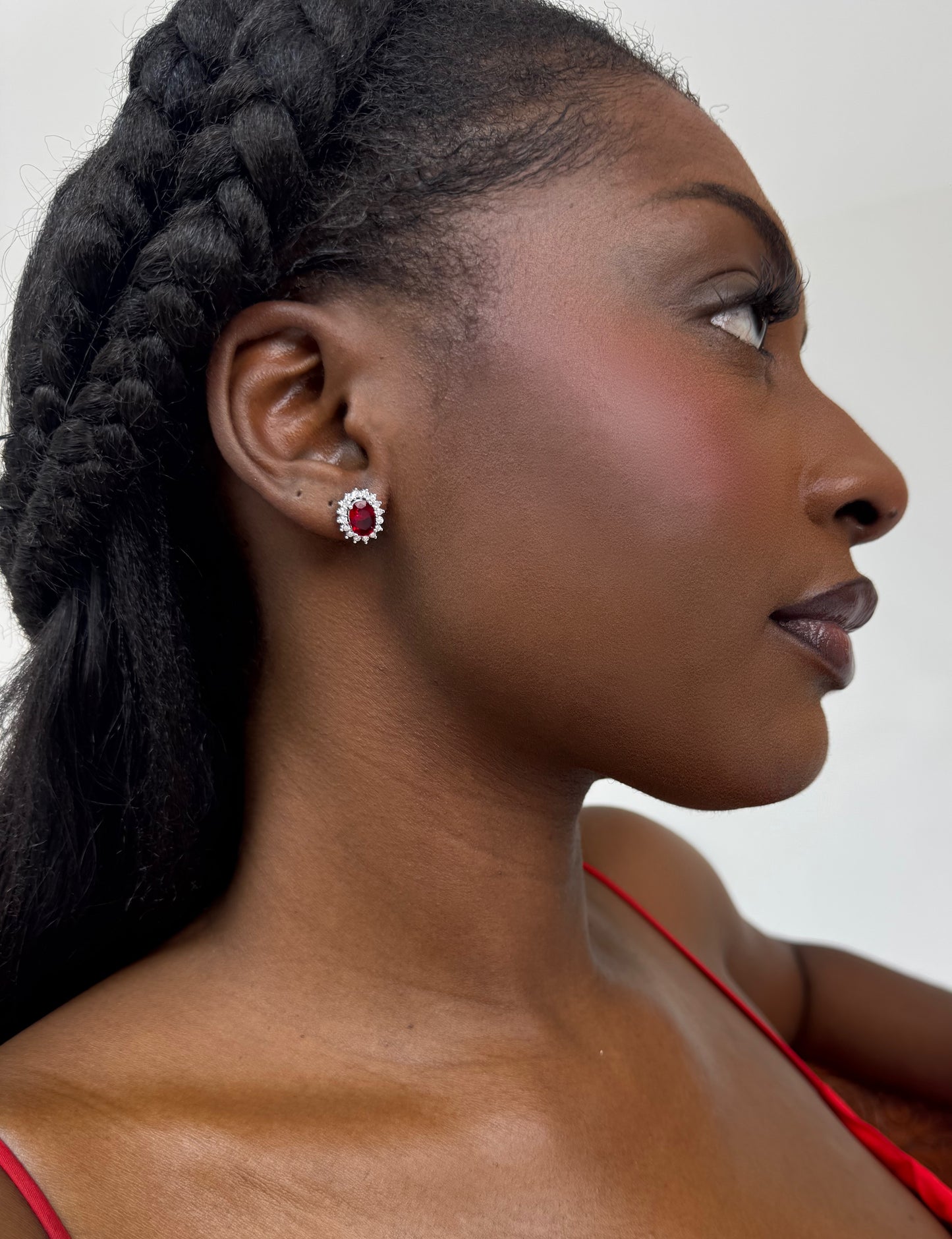 Deep Red Oval Studs