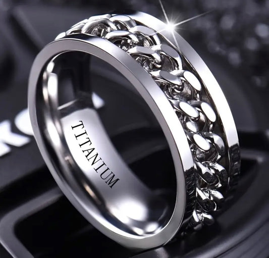 Silver Chain Detail Ring For Men