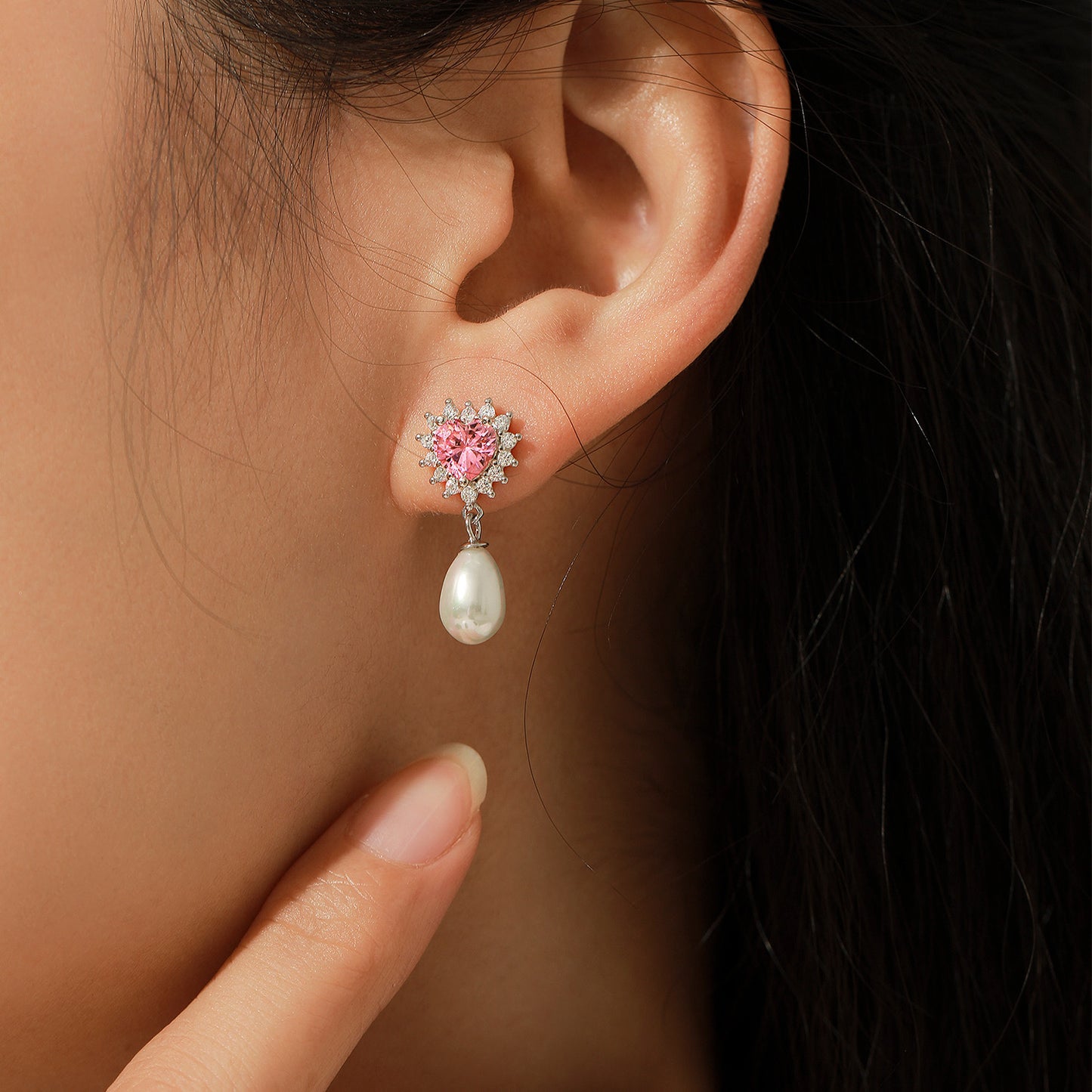 Pink Heart Shape Pearl Earrings