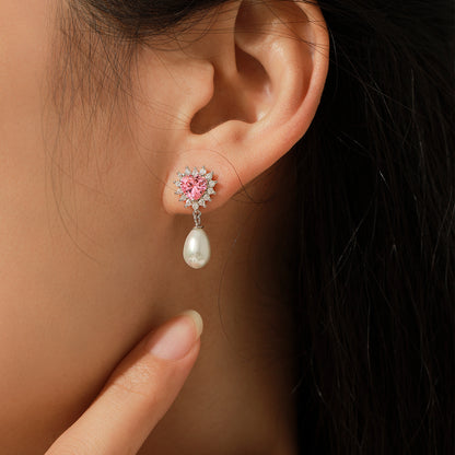 Pink Heart Shape Pearl Earrings
