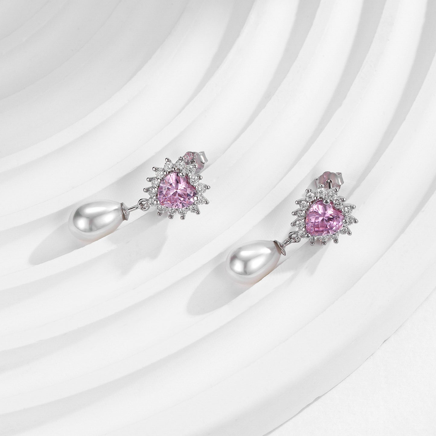 Pink Heart Shape Pearl Earrings