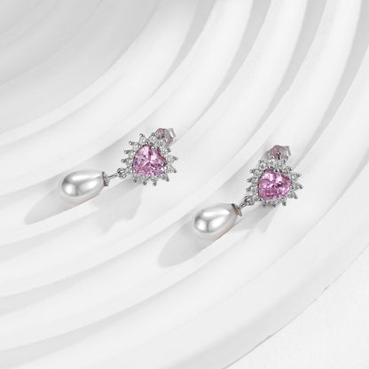 Pink Heart Shape Pearl Earrings