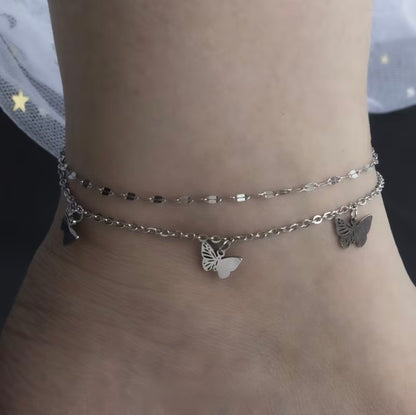 Silver Butterfly Chain Anklet